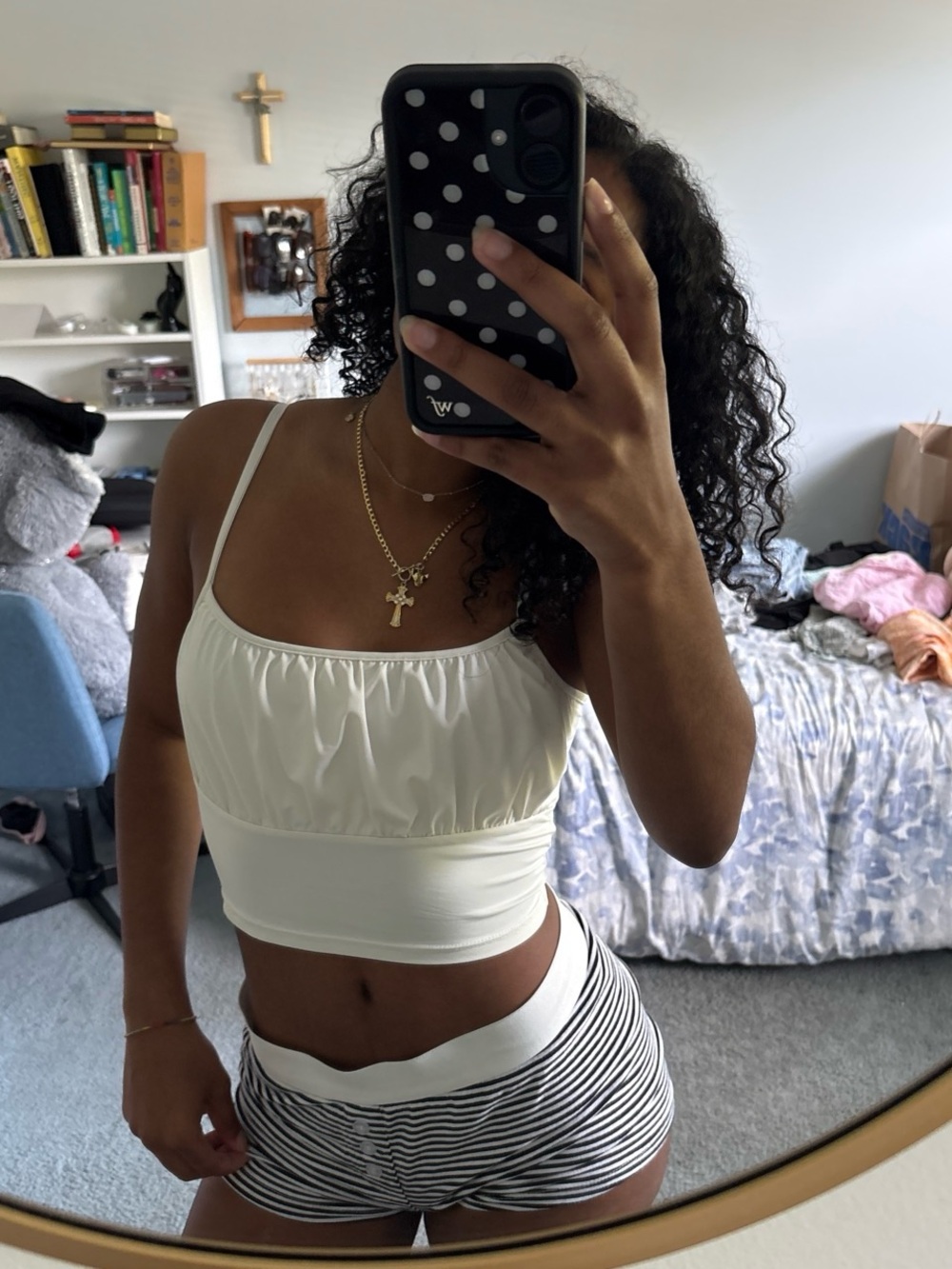 H&M White Ruched Cropped Camisole Tank